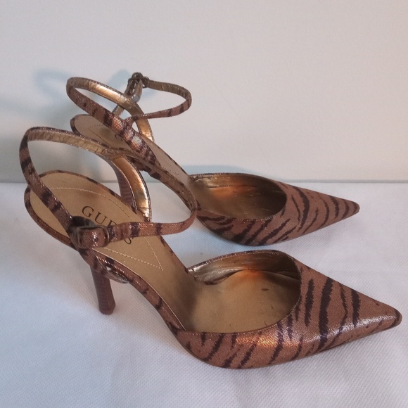 Guess Shoes - Guess metallic tiger print slingback heels
